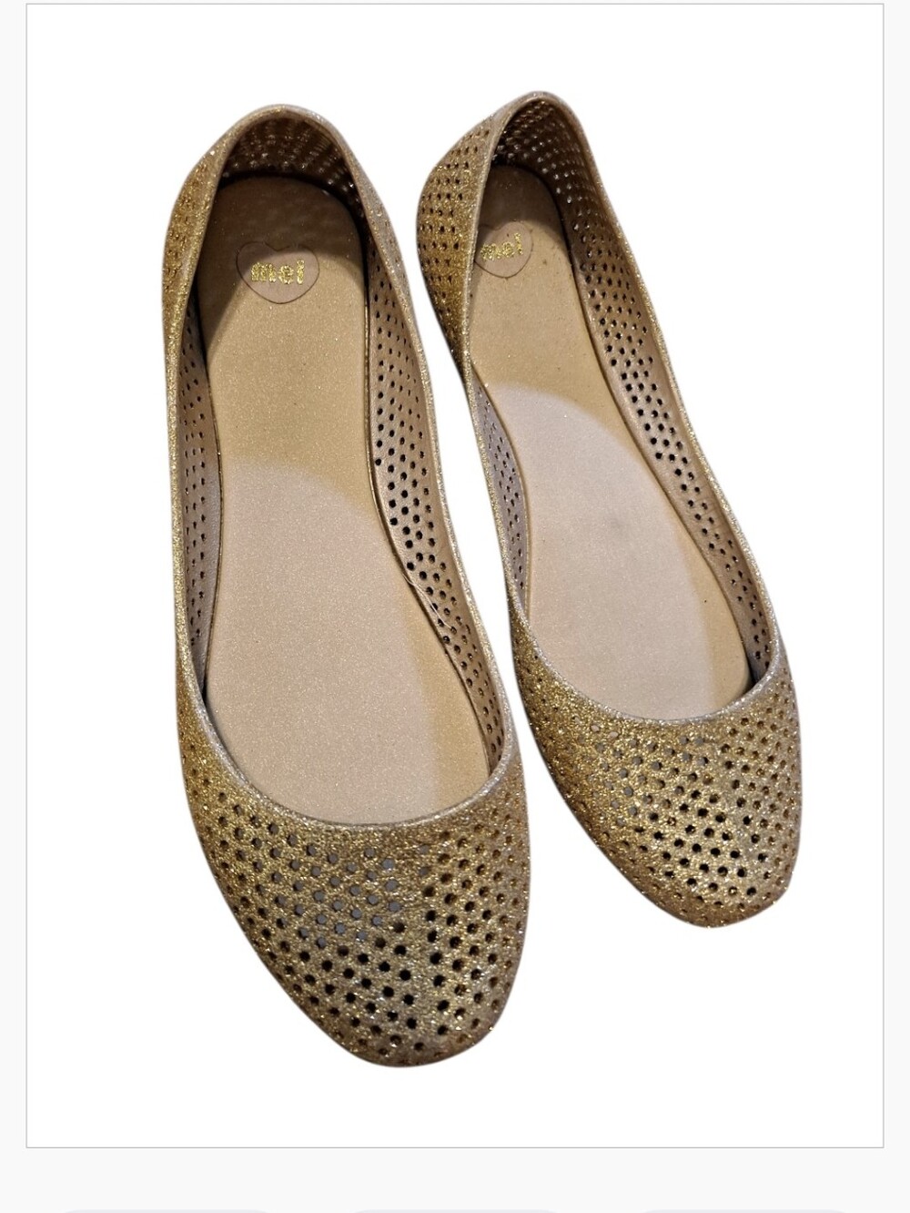 Dreamed By Melissa Gold Glitter Perforated Women's Ballet Flats